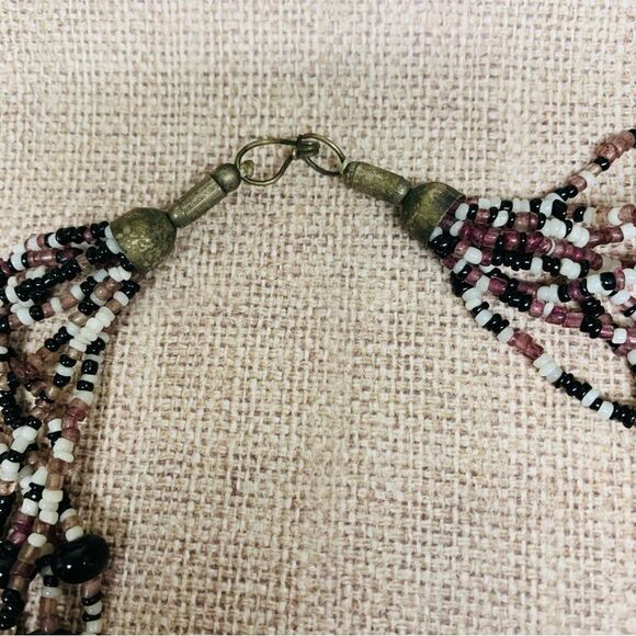 Multi Strand Glass Beaded Leaf Bead Necklace - Picture 1 of 3